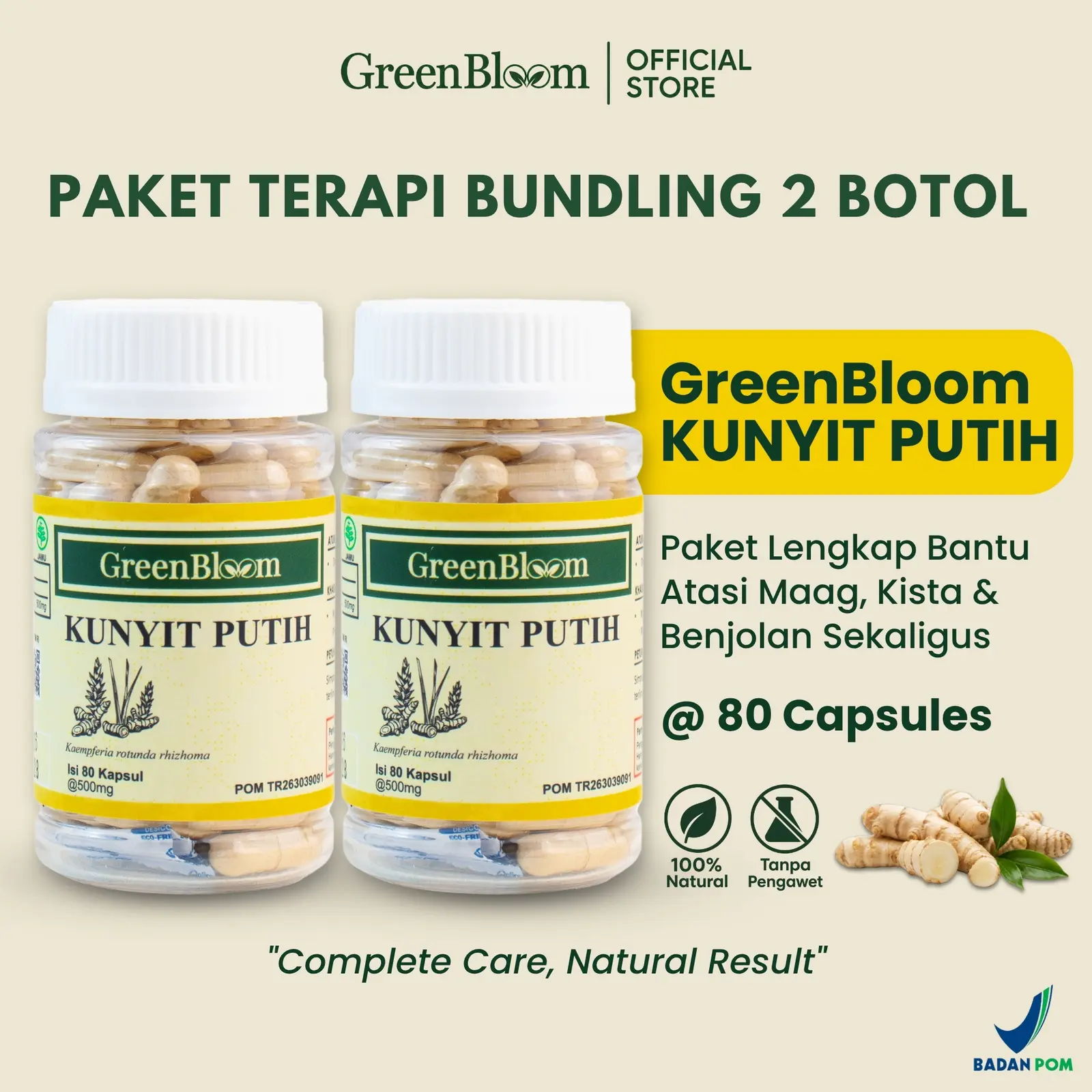 GreenBloom Kunyit Putih Paket 2 Botol - Memelihara Kesehatan Pada Penderita Tumor & BenjolanHerbal BPOM
