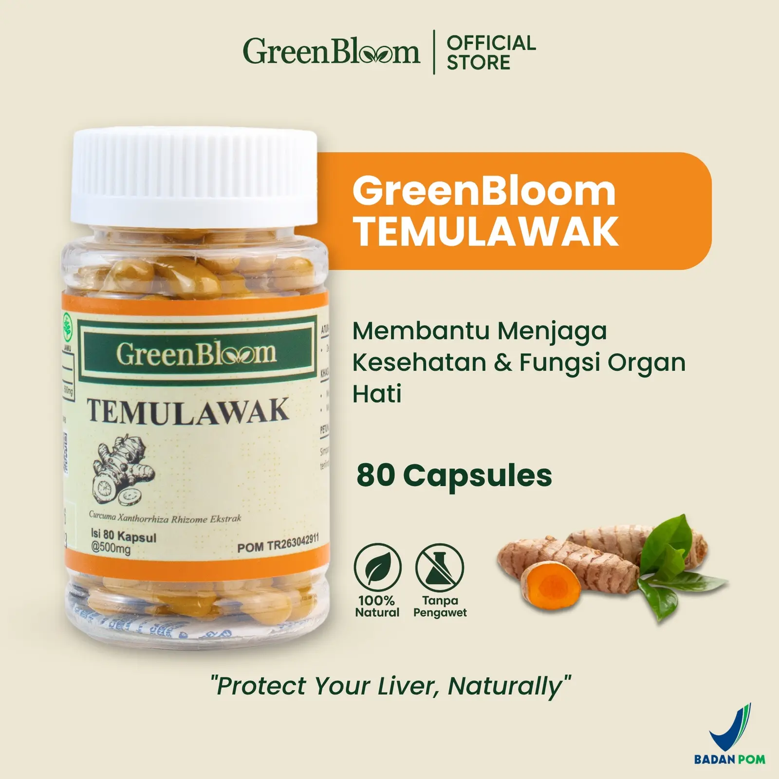 GreenBloom Temulawak 80 Kapsul - Fatty Liver Hati Berlemak Kesehatan Liver Detox Herbal BPOM