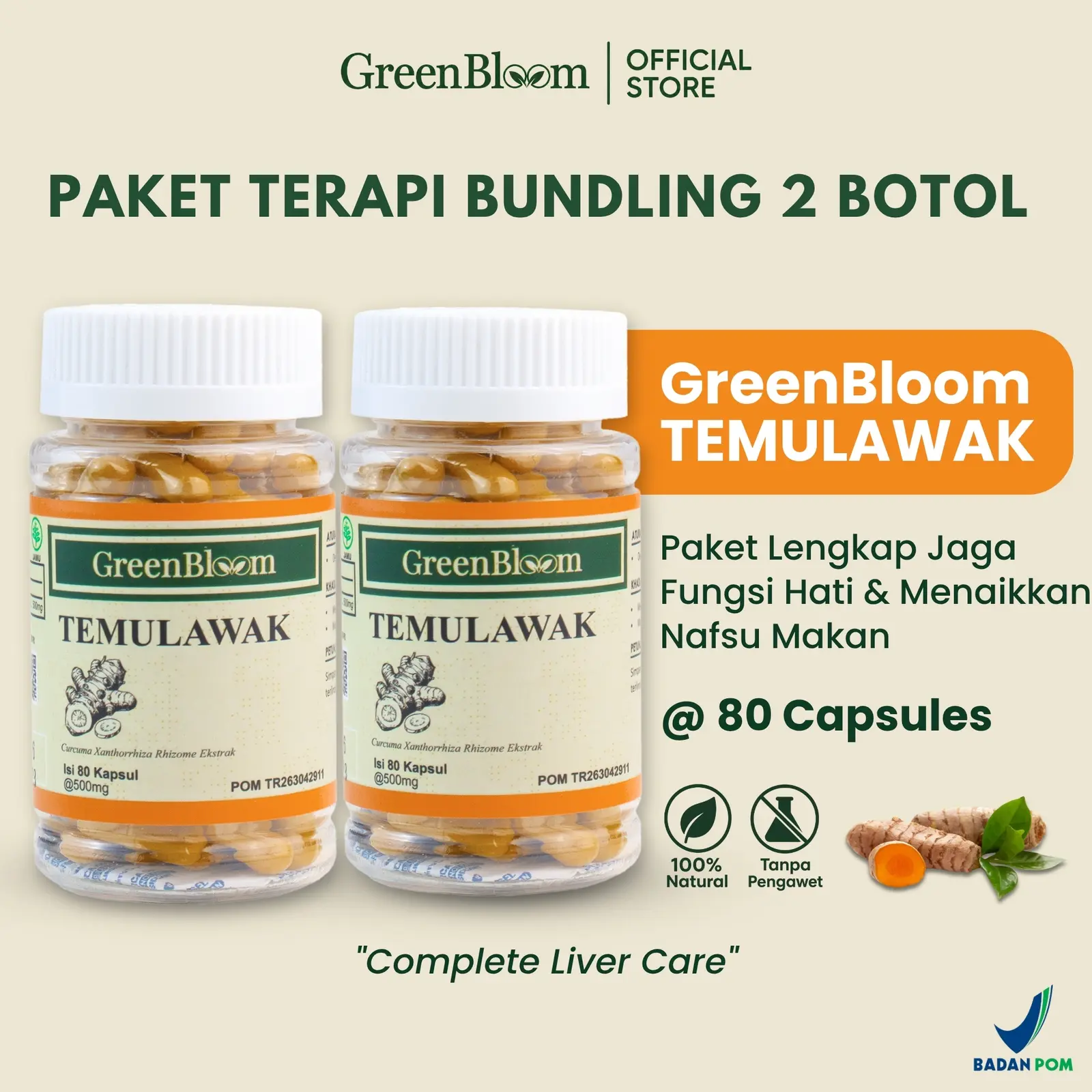 GreenBloom Temulawak Paket 2 Botol - Nafsu Makan Fatty Liver Hati Berlemak Herbal BPOM