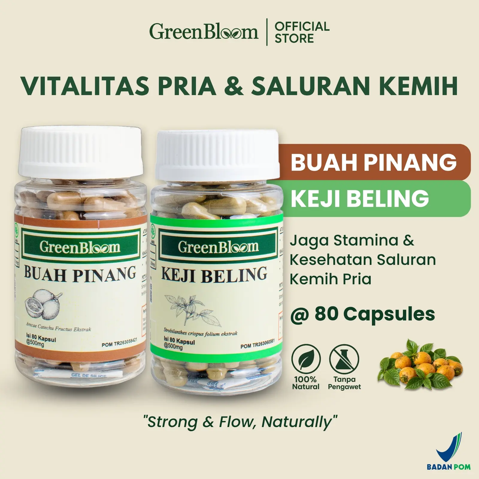 GreenBloom Paket Pria Sehat - Stamina Vitalitas Kejantanan Ginjal Batu Kencing Saluran Kemih Herbal BPOM @80 Kapsul